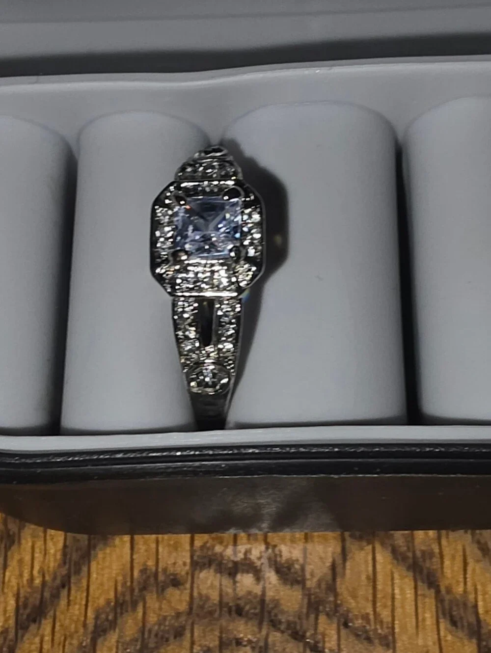Princess Cut Cubic Zirconia Halo Promise Ring in Silver-Toned- Size 7